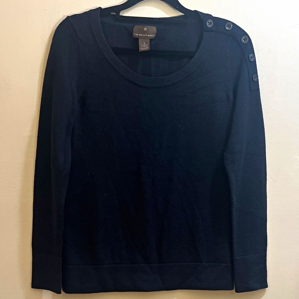 Fenn Wright Manson Women's Black Knit Scoop Neck Pullover Sweater S Button